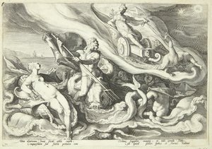 Juno si stěžuje na Kallisto Okeanosovi a Tethys od Hendrick Goltzius