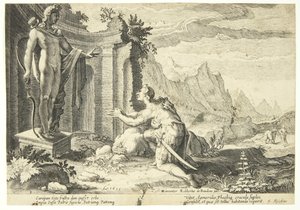 Kadmos se ptá věštce v Delphi, kde najde svou sestru Europu od Hendrick Goltzius