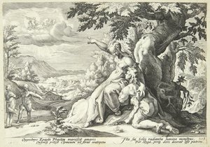 Clymene povzbuzuje Phaeton, aby našel Hélia od Hendrick Goltzius