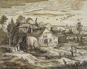 Krajina s rolnickým obydlím od Hendrick Goltzius