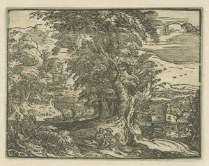Krajina s sedící pár Čtyři malé krajiny (název série) od Hendrick Goltzius