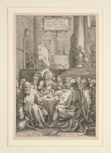 Poslední večeře, z The Passion, č. 1 v sérii 12 rytin od Hendrick Goltzius