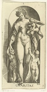Milovat Charita (titul na předmětu) Sedm ctností (název série) od Hendrick Goltzius