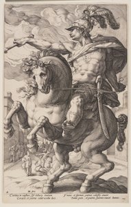 Marcus Curtius na koni, z knihy Římští hrdinové od Hendrick Goltzius