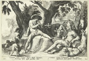 Merkur ukolébá Arguse ke spánku od Hendrick Goltzius