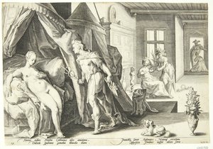 Merkur vstoupí do Herseova pokoje poté, co proměnil Agraulose v kámen od Hendrick Goltzius