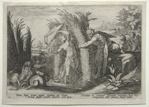 Pan pronásleduje Syrinx od Hendrick Goltzius
