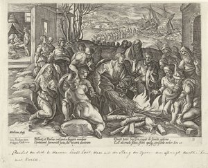 Paula na Maltě uštkne zmije Skutky apoštolů (název série) Acta Apostolorum (název série) od Hendrick Goltzius