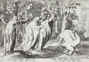 Phaethontovy sestry proměněné v topoly a Cygnus v labuť od Hendrick Goltzius