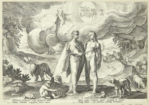 Prométheus tvoří člověka a dává mu život ohněm z nebe od Hendrick Goltzius