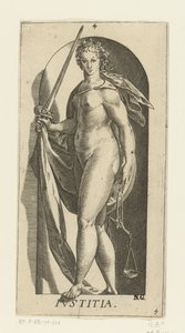 Spravedlnost Iustitia (název na objektu) Sedm ctností (název série) od Hendrick Goltzius