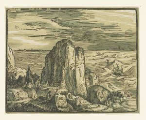 Skála na pobřeží Čtyři malé krajiny (název série) od Hendrick Goltzius