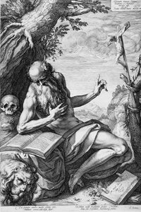 Svatý Jeroným na poušti od Hendrick Goltzius