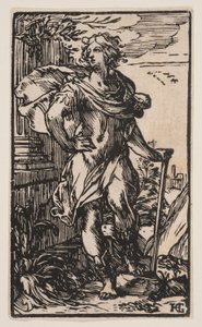 Stojící mladý muž s holí od Hendrick Goltzius