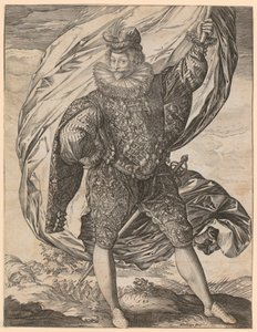 Stojící praporečník s hlavou obrácenou doleva od Hendrick Goltzius