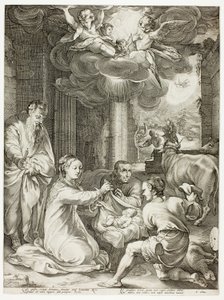 Klanění pastýřů, třetí deska z Narození a raného života Krista od Hendrick Goltzius