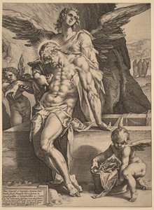 Kristovo tělo podpírané anděly od Hendrick Goltzius