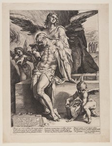 Mrtvý Spasitel podporovaný andělem od Hendrick Goltzius