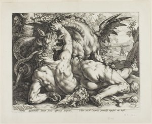 Drak požírající společníky Cadma od Hendrick Goltzius