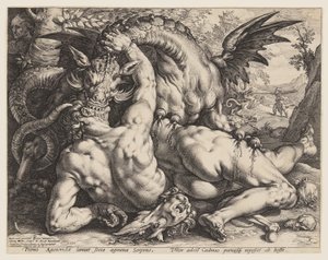 Drak požírající Kadmovy společníky od Hendrick Goltzius