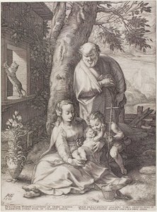 Svatá rodina s dítětem Janem Křtitelem, deska šestá z Narození a časného života Krista od Hendrick Goltzius