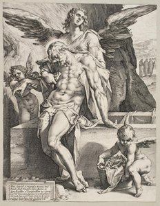 Tělo Kristovo podpírané andělem od Hendrick Goltzius