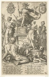Titulní tisk pro edici Římští hrdinové Roma (název na objektu) Římští hrdinové (název série) od Hendrick Goltzius