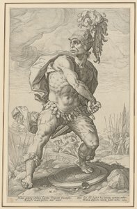 Titus Manlius Torquatus, list 5 ze série „Římští hrdinové“ od Hendrick Goltzius
