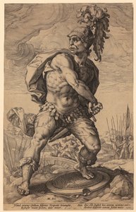 Titus Manlius Torquatus, list 5 ze série „Římští hrdinové“ od Hendrick Goltzius