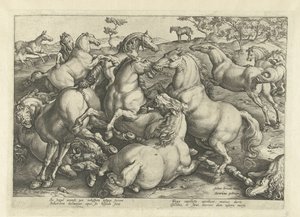 Dvanáct bojových koní Plemena koní z královské stáje Dona Juana z Rakouska (název seriálu) od Hendrick Goltzius