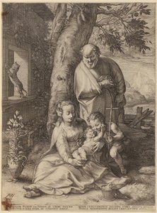 Zvěstování, list 1 ze série „Život Panny Marie“ od Hendrick Goltzius