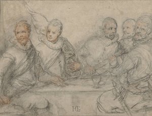 Pět důstojníků, studujte na jídlo pro ozbrojence. od Hendrick Goltzius