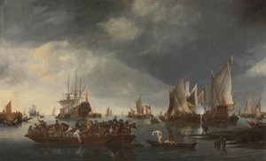Přístav s plachetnicemi a trajektem od Hendrick Jacobsz. Dubbels
