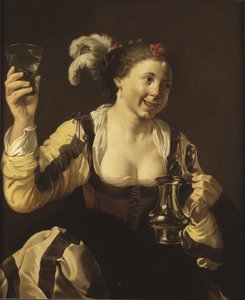 Dívka držící sklenici (le gout, serie des cinq sens) - Dívka držící sklenici (Taste. Ze série ""The Five Senses""), Terbrugghen, Hendrick Jansz (1588-1629). olej na plátně