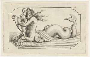 Triton hraje na harfu Nouveau Livre des Dieux et Deeßes De la Marine Bouckje mořských bohů a bohyň (název série)