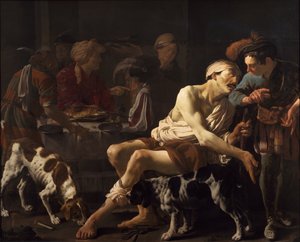 Bohatý muž a chudý Lazar od Hendrick ter Brugghen