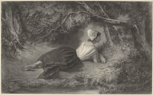 Dívka ležící pod stromy u vody od Hendrik Adriaan Christiaan Dekker