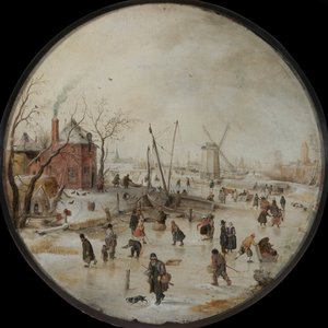 Zamrzlá řeka s bruslaři - Peinture de Hendrick Avercamp