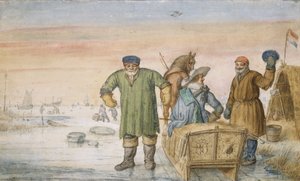 Dva staříci vedle saní nesoucích erby Amsterdamu a Utrechtu, 1620-33