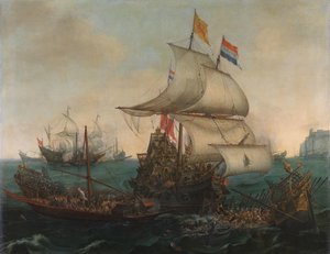 Holandské lodě narážejí na španělské galéry u anglického pobřeží, 3. října 1602 od Hendrick Cornelisz. Vroom