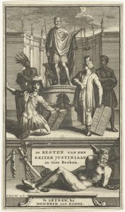 Titulní strana Práva císaře Justiniána, Leiden, 1705 PRAVIDLA CÍSAŘE JUSTINIÁNA ve čtyřech knihách (název na předmětu) od Hendrik Elandt