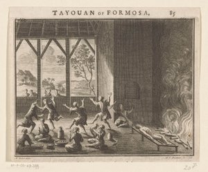 Část pohřebního rituálu obyvatel Formosy Tayouan of Formosa (název na objektu) od Hendrik Frans Diamaer