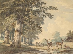 Jelen pod buky v zimě, 1853.