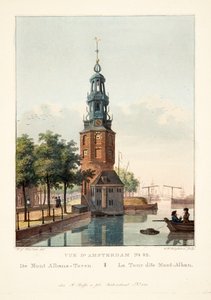 Pohled na Amsterdam č.32. Z Mont Albans-Toren. Takzvaná Mont-Alban Tower, 1825 (ručně kolorovaná rytina)