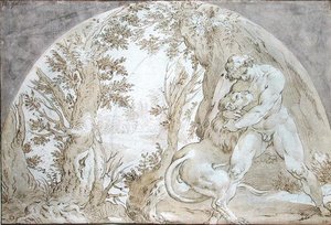 Herkules a Nemejský lev od Hendrik Goltzius