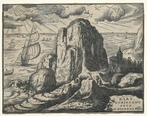 Sada 4 krajin: č. 4 - Cliff on the Seashore. od Hendrik Goltzius
