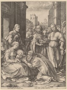 Klanění tří králů od Hendrik Goltzius in the style of Lucas van Leyden