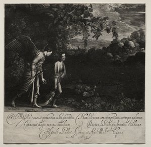 Tobias and the Angel velký talíř. od Hendrik Goudt