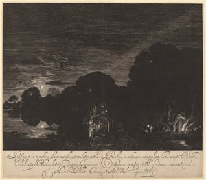Útěk do Egypta od Hendrik Goudt after Adam Elsheimer