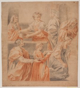 Studie efter Guido Renis freske v kapli Zvěstování, Palazzo Quirinale, Řím (Marias fødsel, venstre strana) od Hendrik Krock